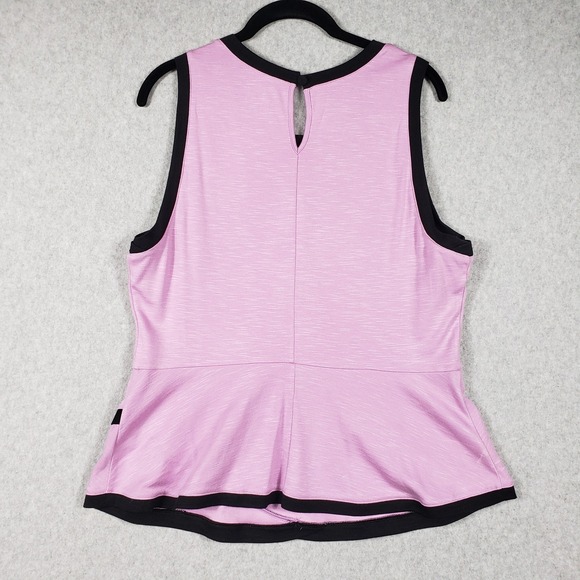 ELLE Lilac Purple Peplum Tank Top Black Trim Size L Keyhole Knit Coquette Chic - Picture 3 of 10